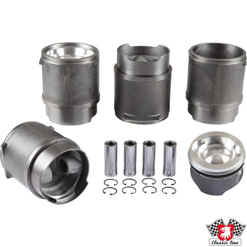 Big bore piston and cylinder set, casted, turn 2.1 to 2.2 L, bore 95.5 mm, stroke 76.0 mm, upper 107 mm, lower 100 mm, CLASSIC