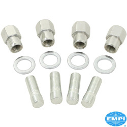 Wheel nut and stud set, chrome, M14x1.5, with flat washers, for Mag wheels, 4 pieces