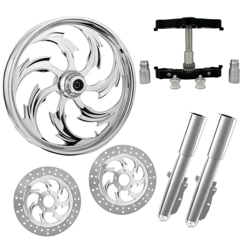 PartzBiz HD: 4423370-Assault Chrome 23" Wheel Tire Dual Rotors w/ Raked Triple Trees Lowers & Sliders | ASSAULT-DUAL-CHR-KIT-PCKG