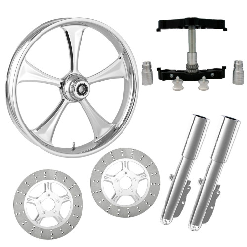 PartzBiz HD: 4420887-Clutch Chrome 23" Wheel Tire Dual Rotors w/ Raked Triple Trees Lowers & Sliders | CLUTCH-DUAL-CHR-KIT-PCKG