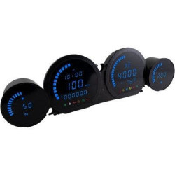 PartzBiz HD  - KOSO BA064910 HD-03 Four-Piece Gauge Kit Blue Display Harley Touring 14-20 2210-0543 22100543 Harley FLH FXD Harley FLH FXD Road King Softail Dyna odometer temperature fuel level rpm cruise control abs anti theft