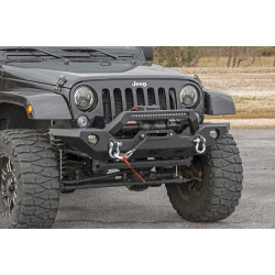 PartzBiz HD--Rough Country 10596 Steel Front LED Winch Bumper for 2007-Up Jeep JK JL Gladiator JT 4X4 4wd 2wd 4door 2door sport sahara moab unlimited best new bash bar offroad trail upgrade Winch Tow Hook D-Ring