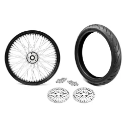 PartzBiz HD - 21 3.5 60 Black Spoke Front Wheel Black Tire Harley Touring Package 00-07 DDBW PartzBiz HD - 21 3.5 60 Black Spoke Front Wheel Black Tire Harley Touring Package 00-07 DDBW