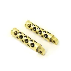 PartzBiz HD--Brass Swiss Cheese Hole Shot Foot Peg Set Pair Male Mount Harley Chopper Bobber