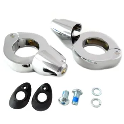 PartzBiz HD--41mm Chrome Front Fork Tube Turn Signal Relocation Kit Harley Softail FXST FXDWG